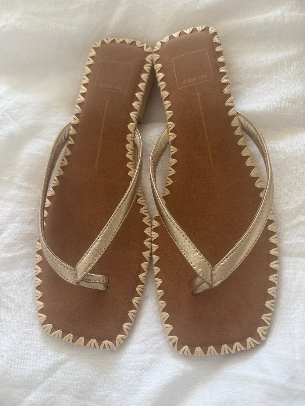 Dolce Vita Metallic Gold Leather Thong Flip Sandals